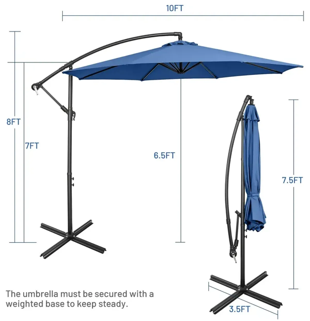 10 Feet Offset Umbrella with 8 Ribs Cantilever and Cross Base