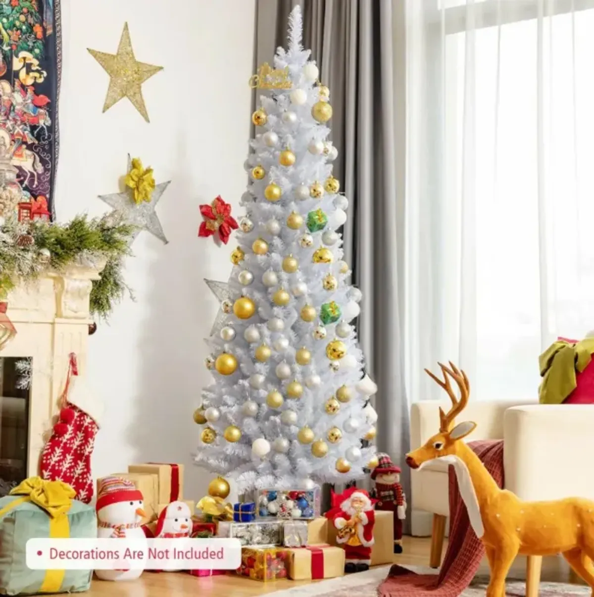 Slim Artificial Christmas Pencil Tree with PVC Needles and Folding Metal Stand