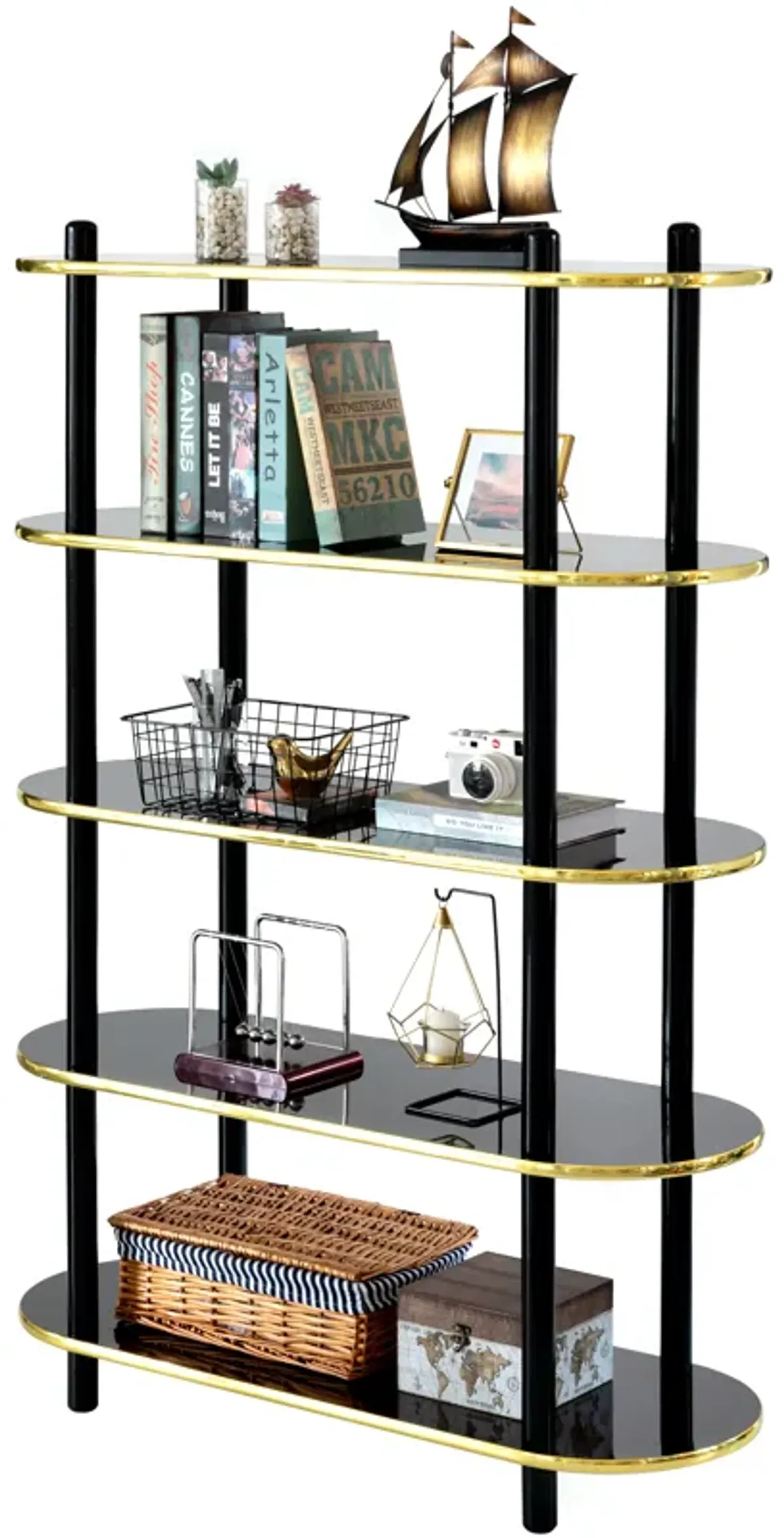 5 Tier Open Bookshelf, Contemporary Classic Modern Style Free Standing Wood Display Rack Unit for Collections, 59" Height Etagere Bookcase, Brown