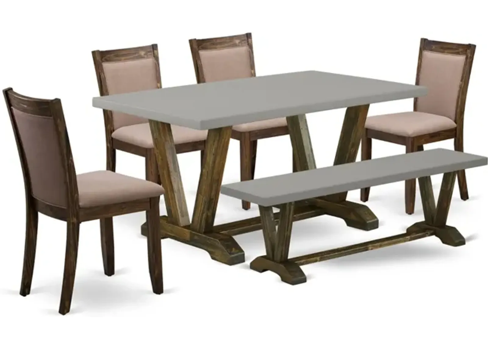 East West Furniture V796MZ748-6 6Pc Dining Set - Rectangular Table , 4 Parson Chairs and a Bench - Multi-Color Color