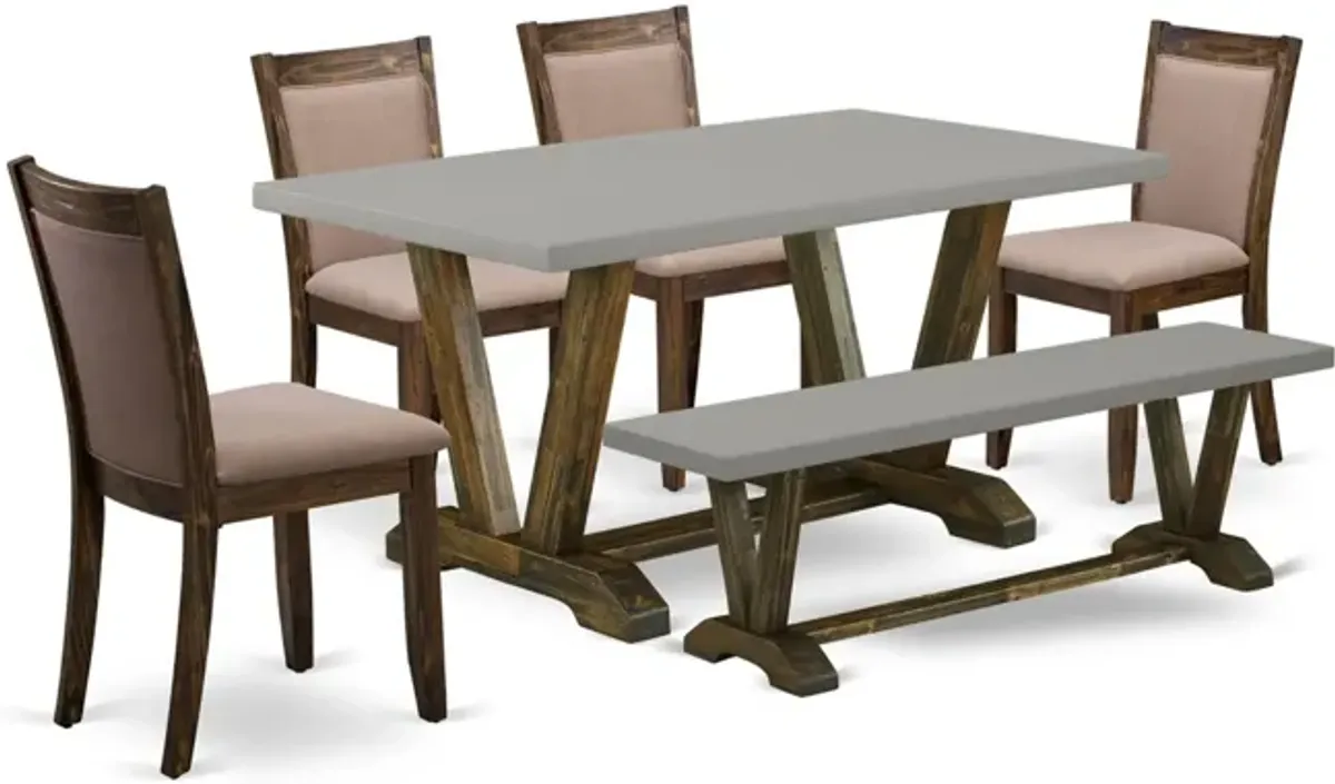 East West Furniture V796MZ748-6 6Pc Dining Set - Rectangular Table , 4 Parson Chairs and a Bench - Multi-Color Color