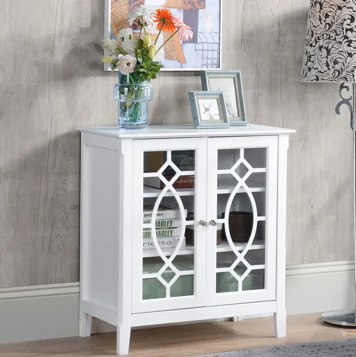 HOMCOM Sideboard Buffet Cabinet, Kitchen Storage Cabinet, Glass Door Accent Cabinet with Adjustable Shelves, White