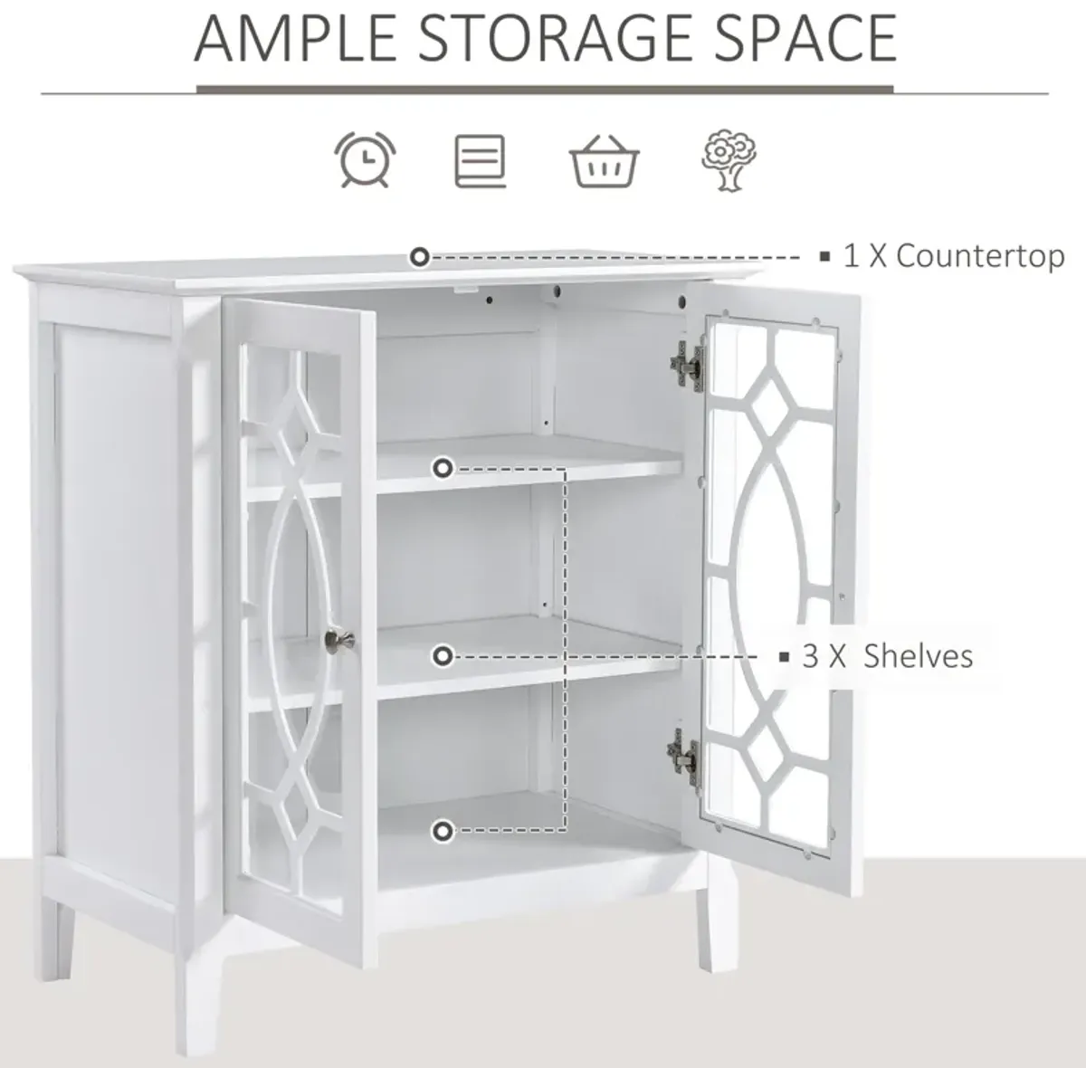 HOMCOM Sideboard Buffet Cabinet, Kitchen Storage Cabinet, Glass Door Accent Cabinet with Adjustable Shelves, White