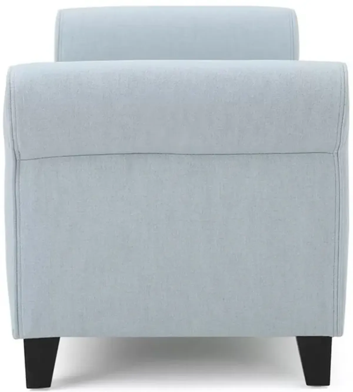 Storage Ottoman Bench, 50 Inch Light Blue, Rolled Arms, Black Wood - Benzara