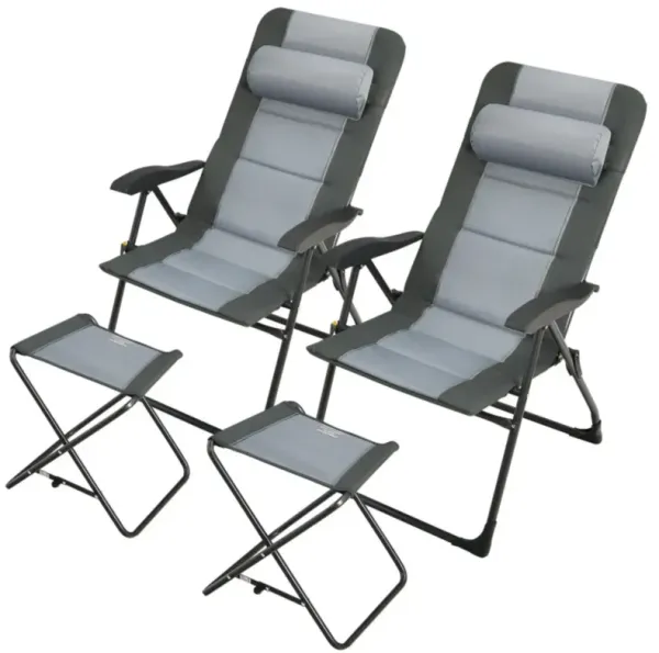 Hivvago Set of 2 Patiojoy Patio Folding Dining Chair with Ottoman Set Recliner Adjustable-Gray