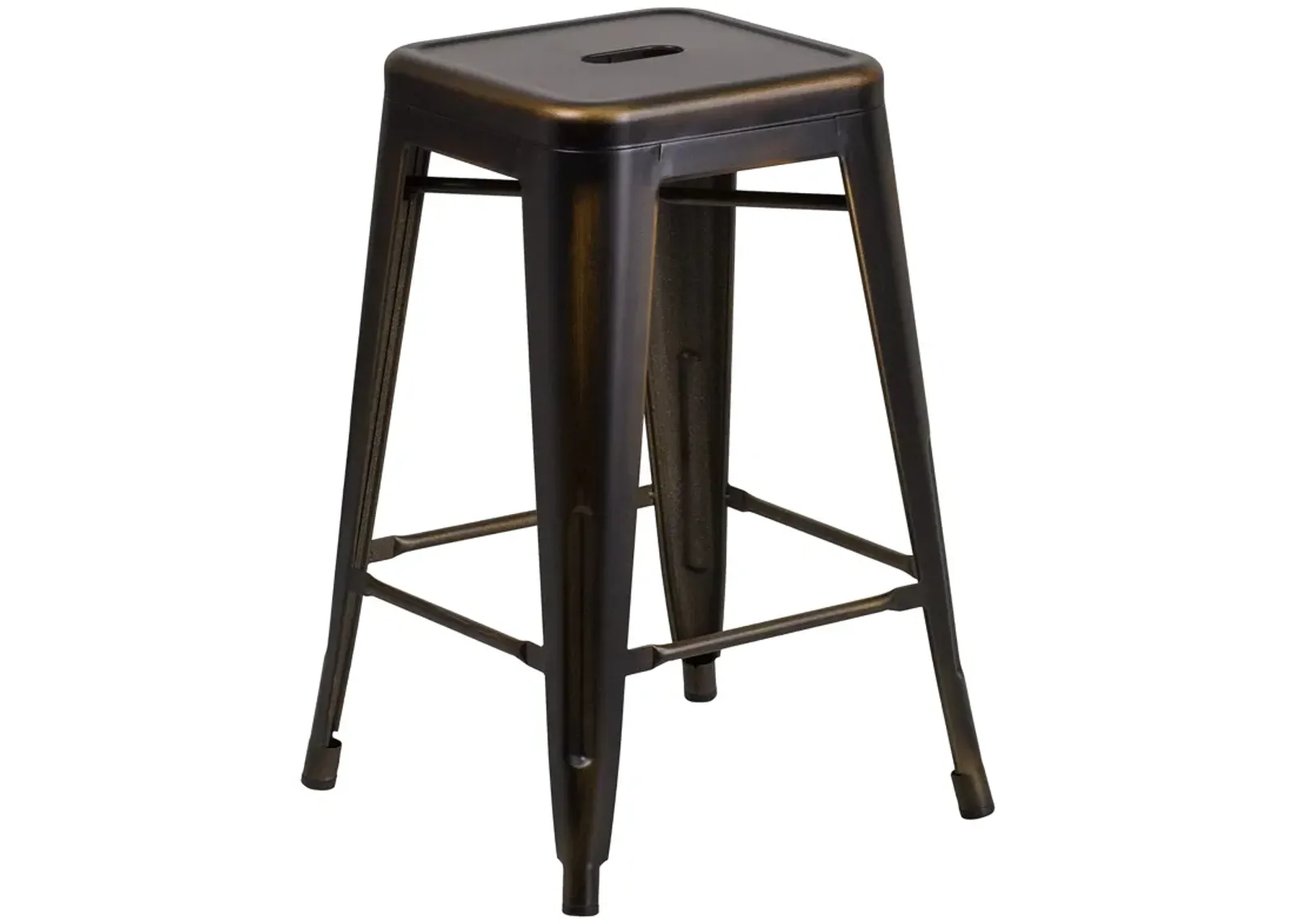 Flash Furniture Commercial Grade 24" High Backless Distressed Copper Metal Indoor-Outdoor Counter Height Stool