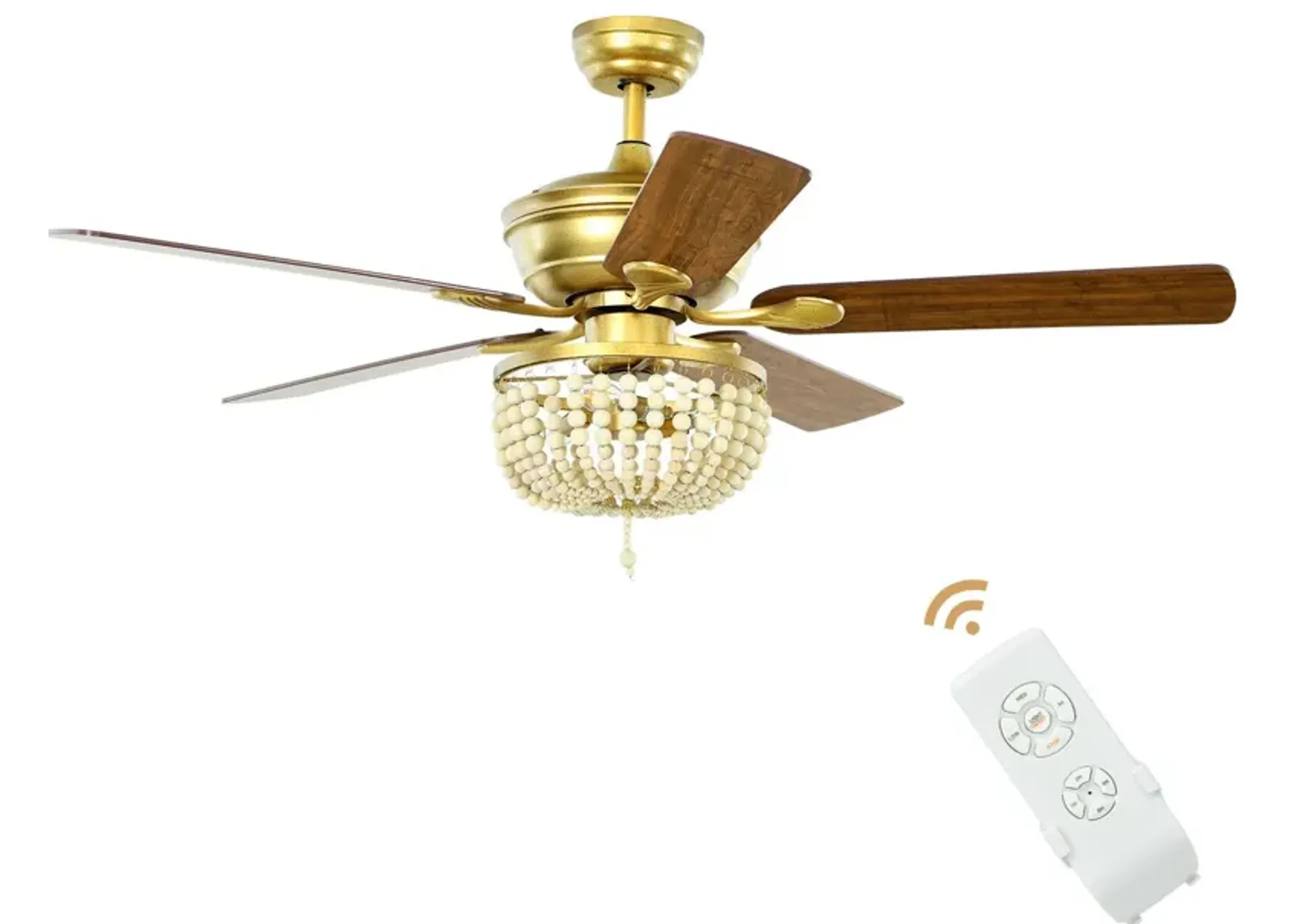 52 Inch Retro Ceiling Fan Light with Reversible Blades Remote Control-Golden