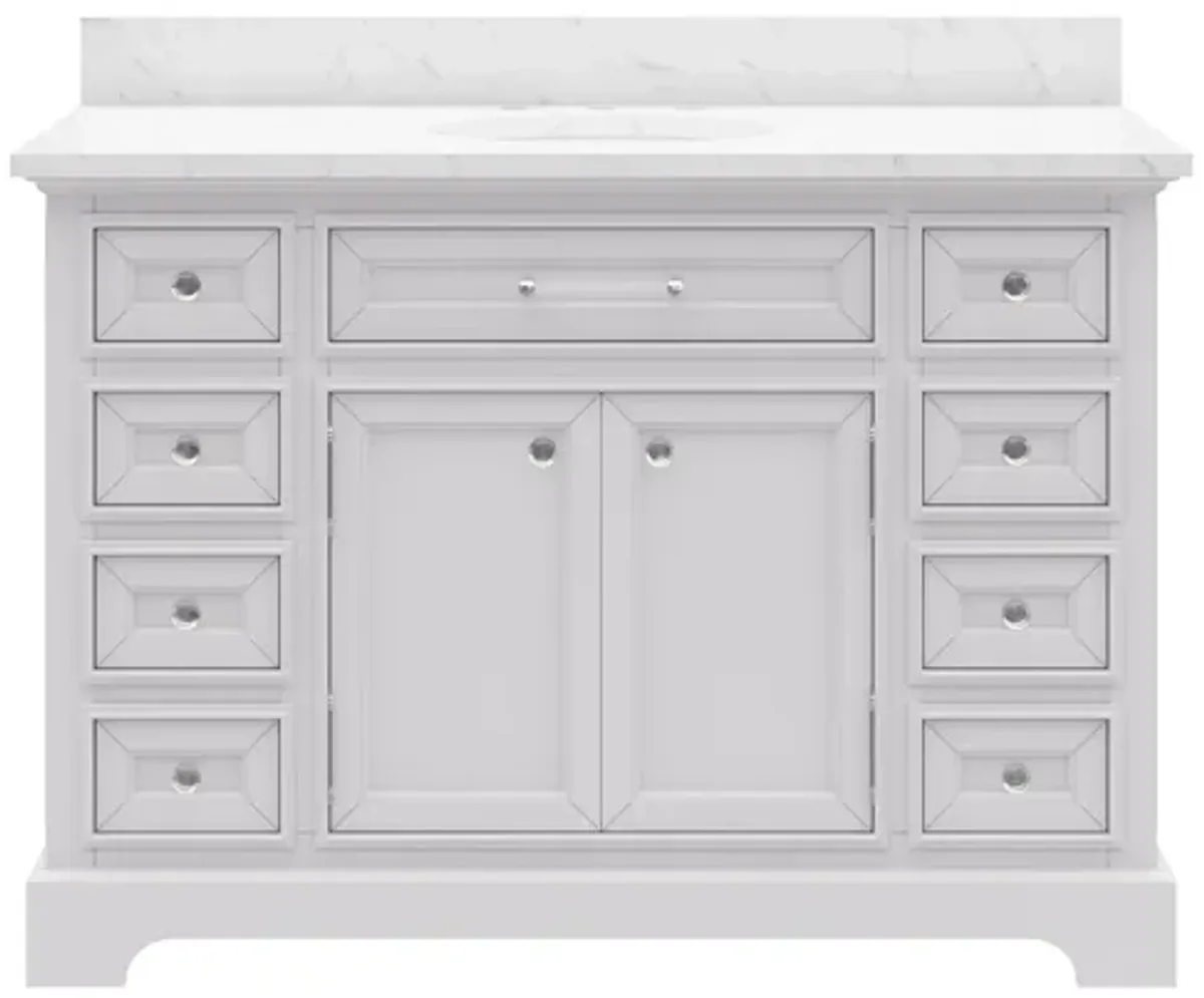 Derby 48 In. Single Sink Carrara White Marble Countertop Bath Vanity In Pure White