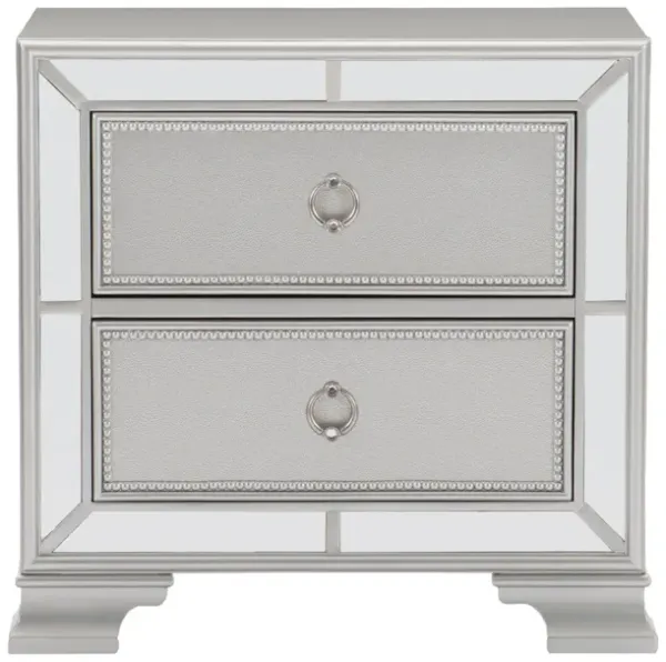 Streamdale Embossed Silver Nightstand with 2 Drawers