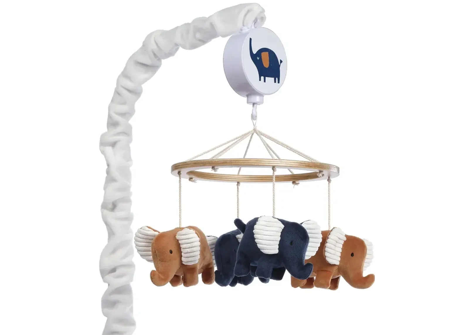 Lambs & Ivy Playful Elephant Blue/White Musical Baby Crib Mobile Soother Toy