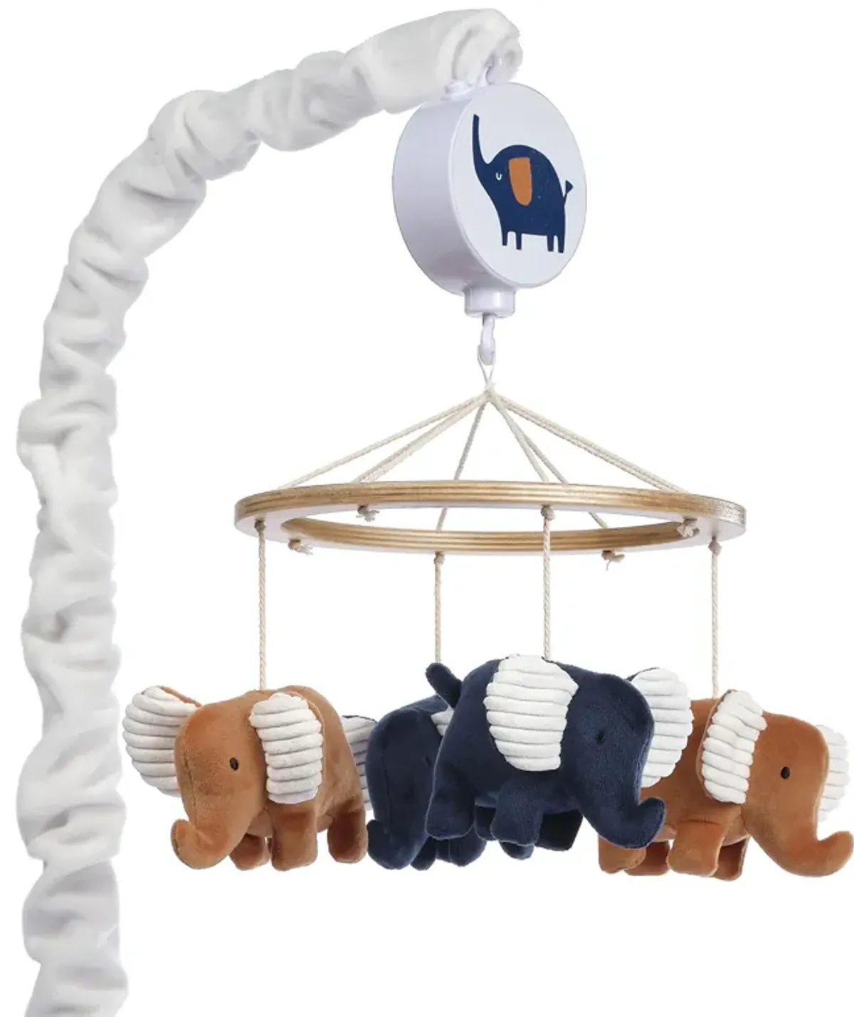 Lambs & Ivy Playful Elephant Blue/White Musical Baby Crib Mobile Soother Toy