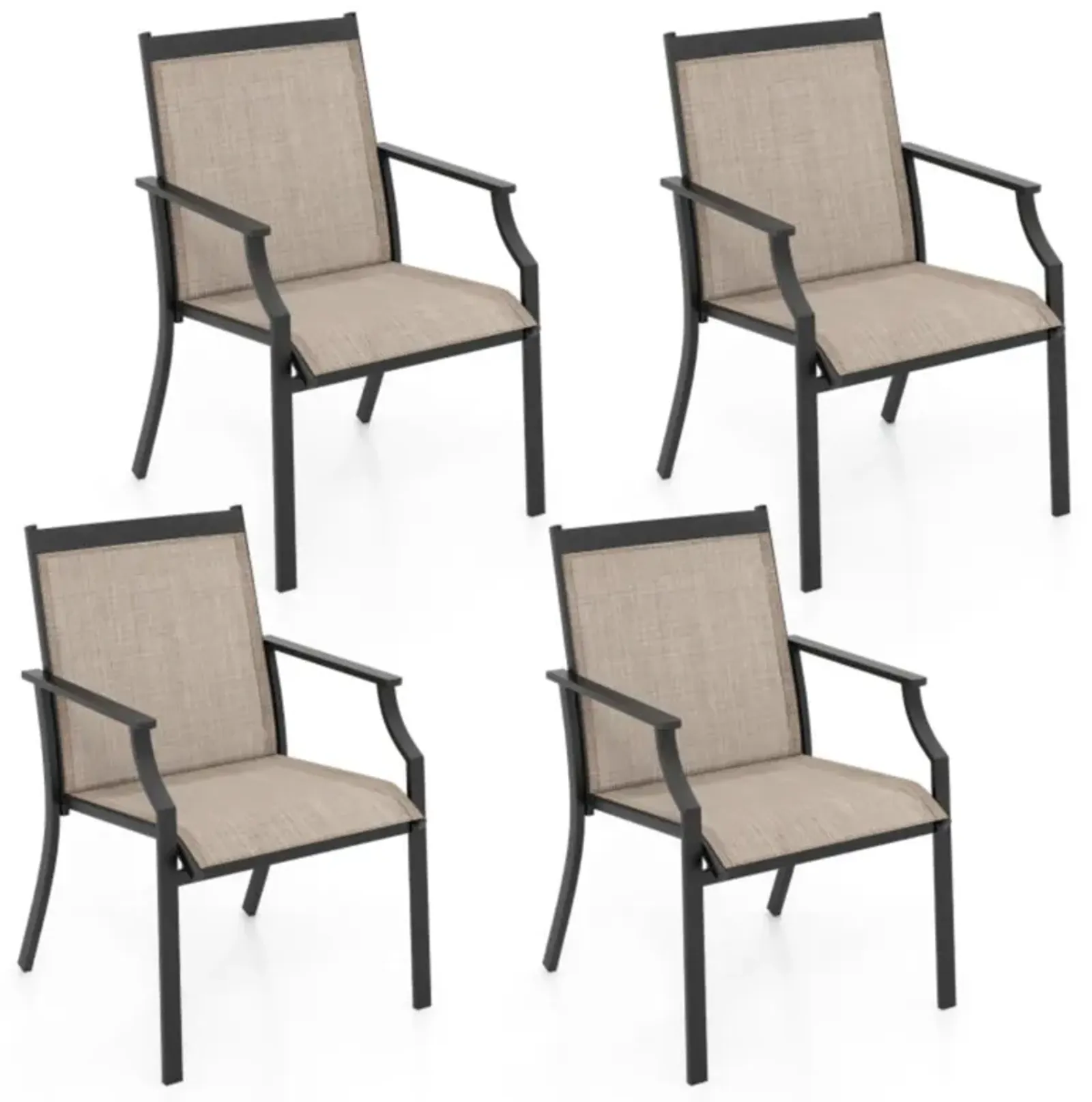 Hivvago 4 Piece Patio Dining Chairs Large Outdoor Chairs with Breathable Seat and Metal Frame