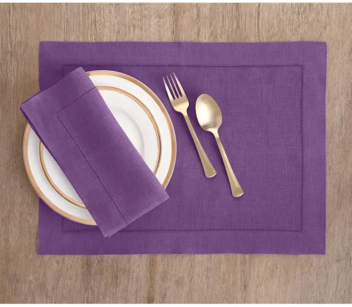 Solino Home 100% Pure Linen Placemats Set of 4 - 14 x 19 Inch | Classic Hemstitch