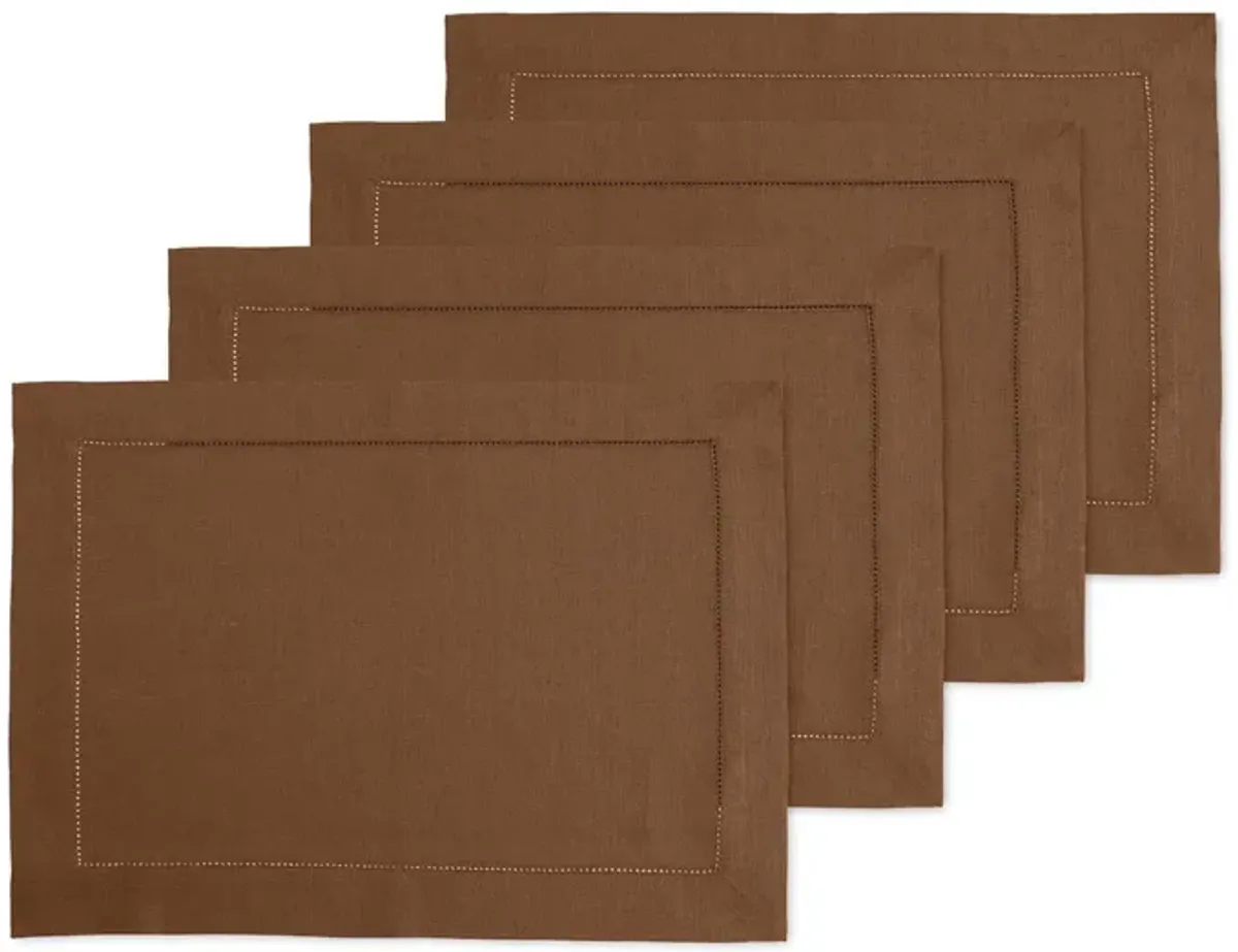 Solino Home 100% Pure Linen Placemats Set of 4 - 14 x 19 Inch | Classic Hemstitch