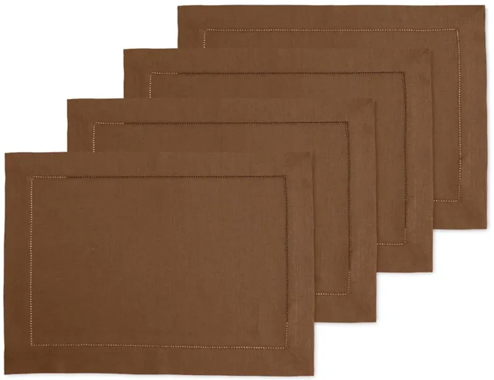 Solino Home 100% Pure Linen Placemats Set of 4 - 14 x 19 Inch | Classic Hemstitch