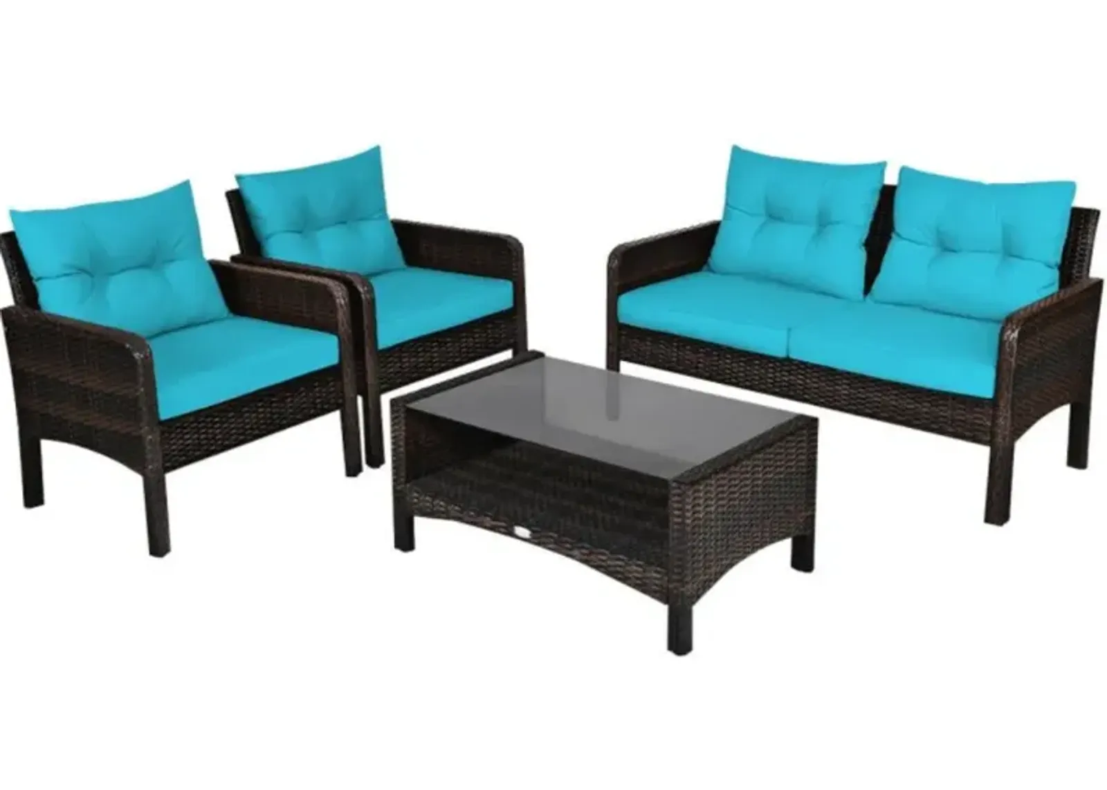 Hivvago 4 Pieces Patio Rattan Sofa Set Free-Combination with Cushion and Coffee Table