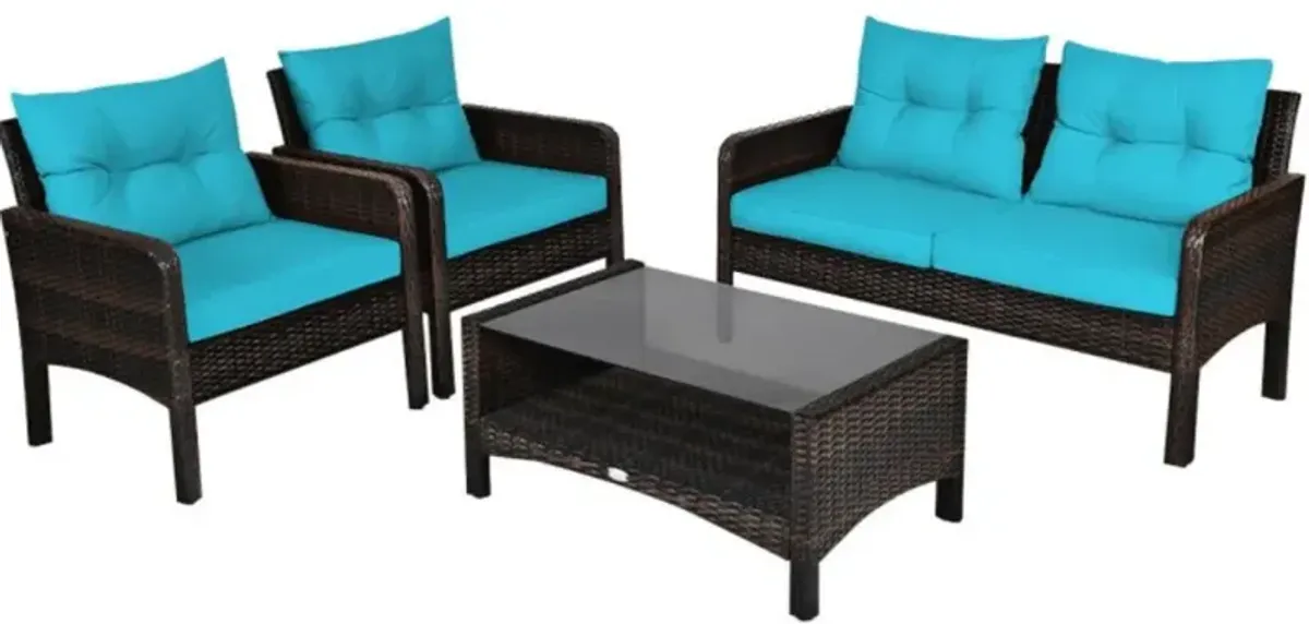 Hivvago 4 Pieces Patio Rattan Sofa Set Free-Combination with Cushion and Coffee Table