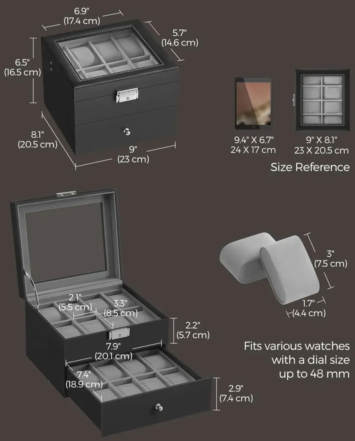 16-Slot Watch Box with Glass Lid