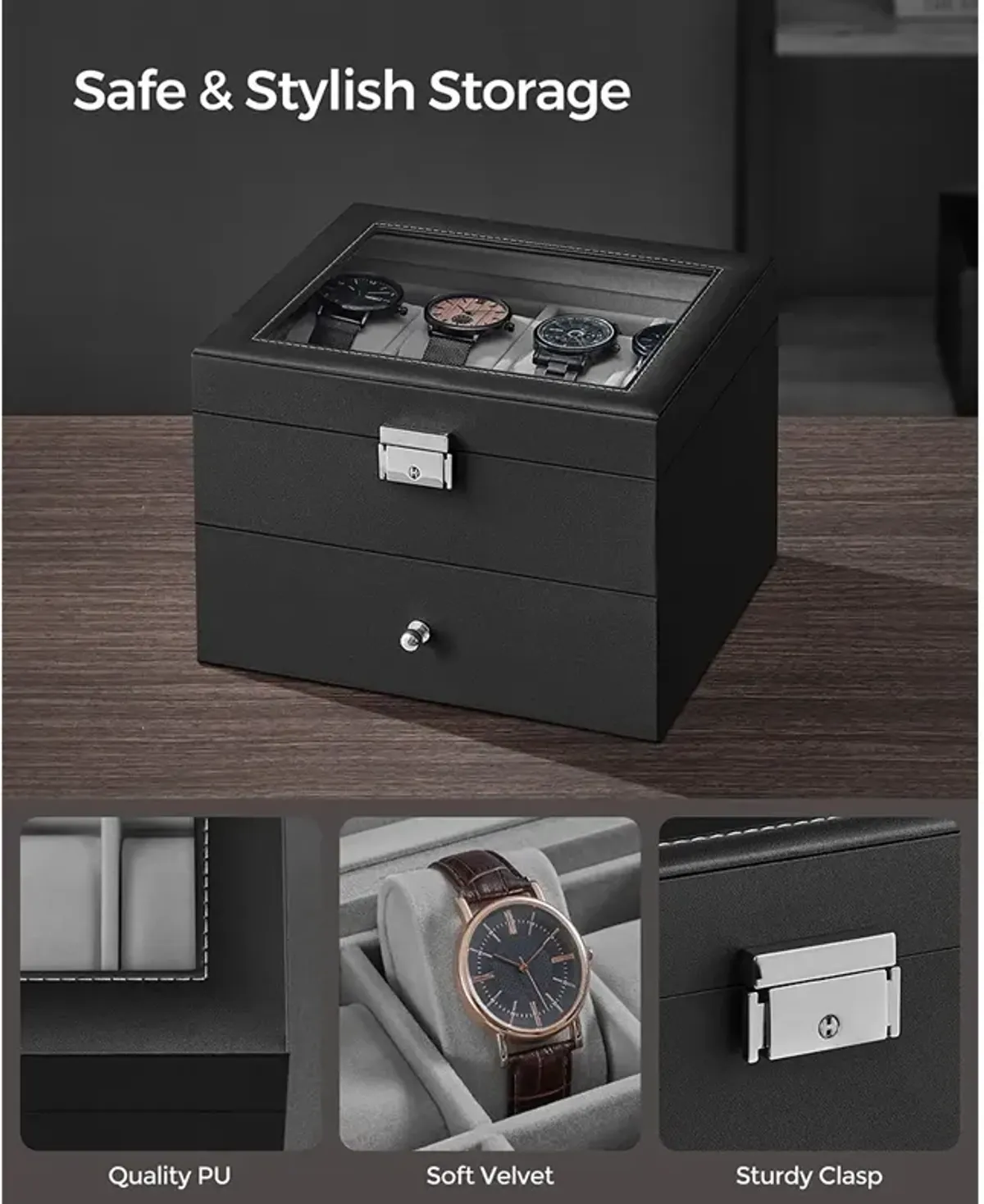 16-Slot Watch Box with Glass Lid