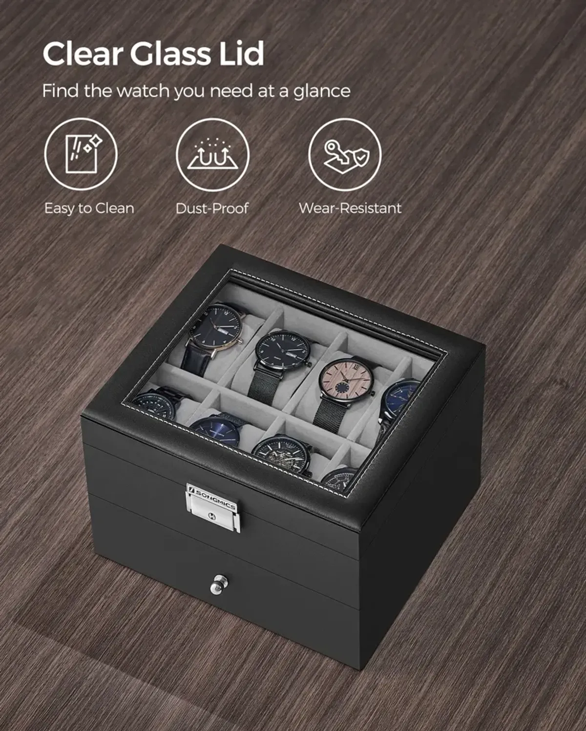 16-Slot Watch Box with Glass Lid