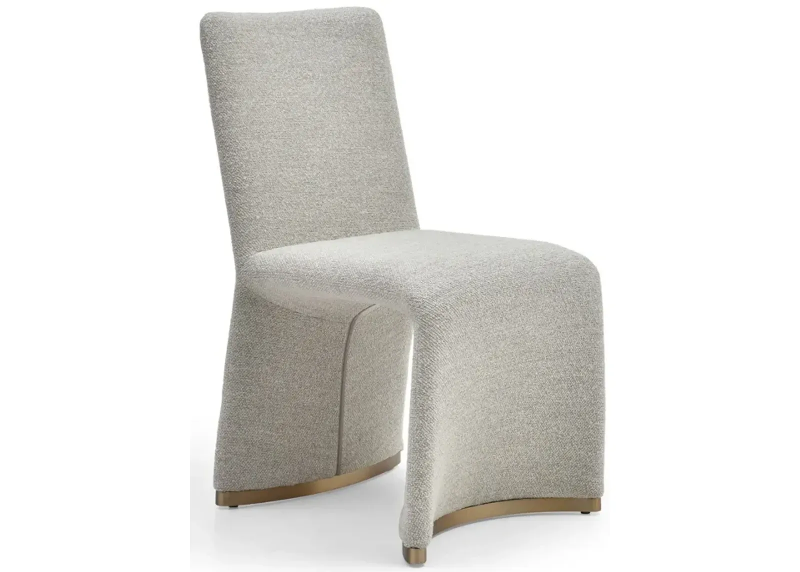 Rox Dining Chair Set of 2, Cushioned Gray Boucle Polyester, Brushed Gold - Benzara