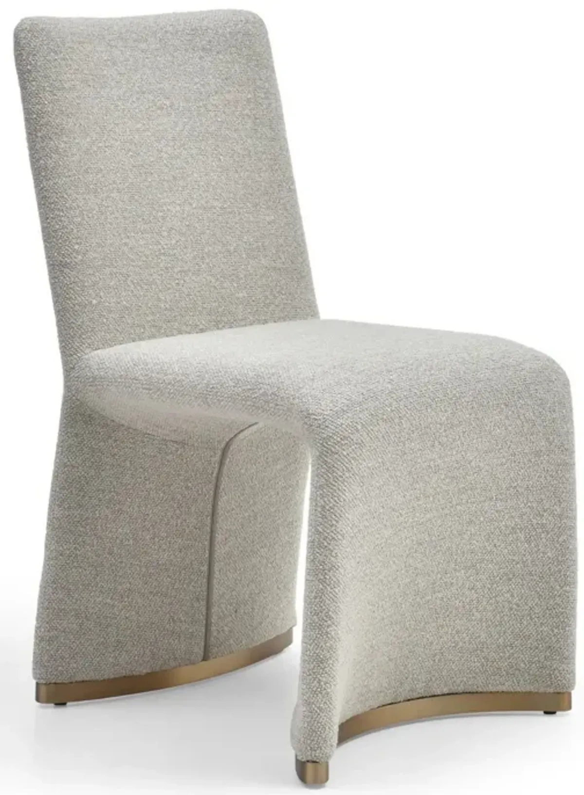 Rox Dining Chair Set of 2, Cushioned Gray Boucle Polyester, Brushed Gold - Benzara