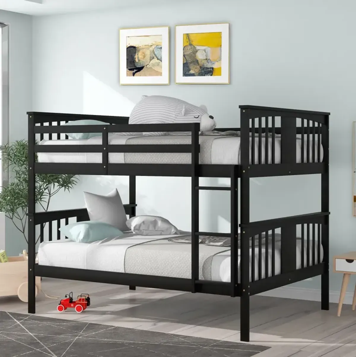 Full Over Full Bunk Bed With Ladder For Bedroom, Guest Room Furniture