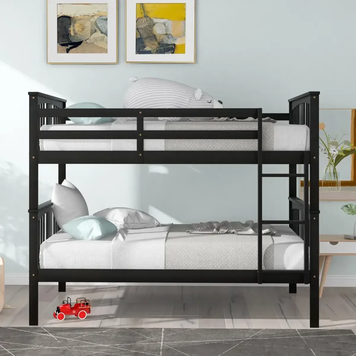 Full Over Full Bunk Bed With Ladder For Bedroom, Guest Room Furniture