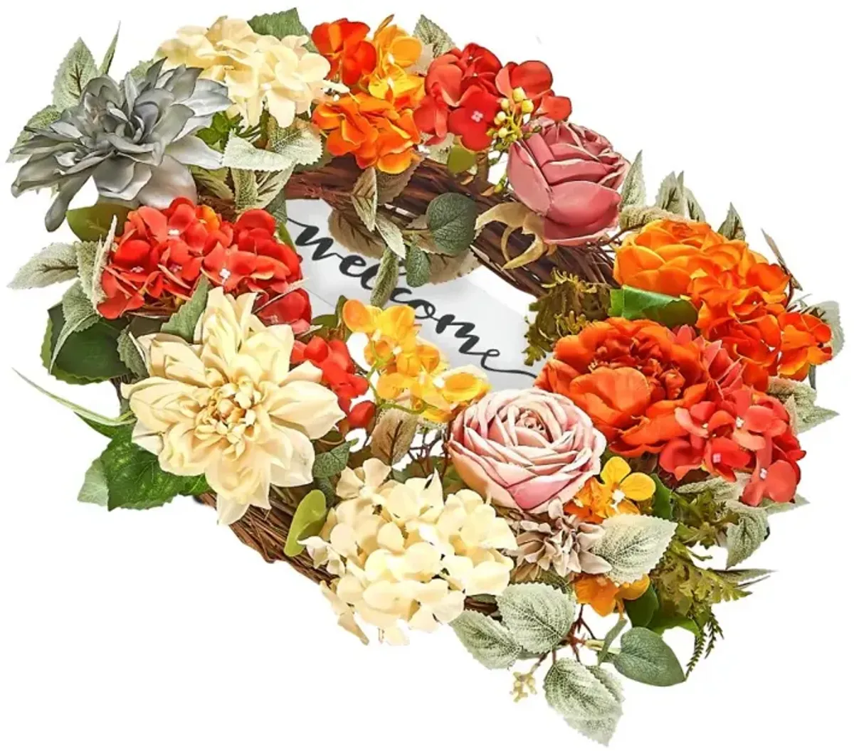 Artificial Wreath with Hydrangeas and Roses for Front Door or Wall Display