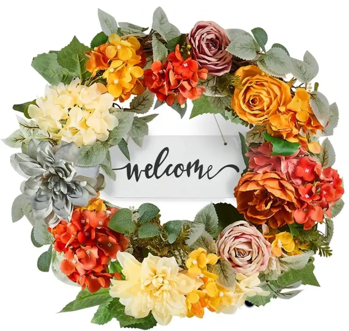 Artificial Wreath with Hydrangeas and Roses for Front Door or Wall Display
