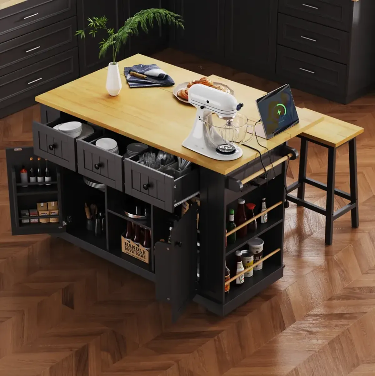 Merax Kitchen Island with 2 Bar Stools