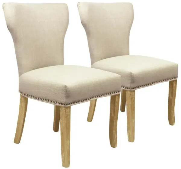 Transitional Jill Side Chair In Ivory Weave Fabric in Natural 2-Piece Set
