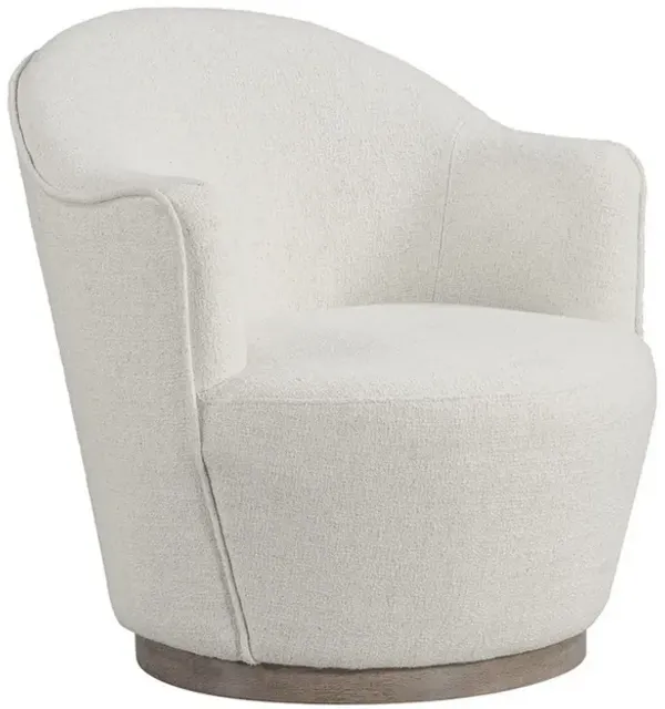 Sofi 32 Inch Plush Swivel Chair, Cushioned, Sloped Armrests, Off White - Benzara