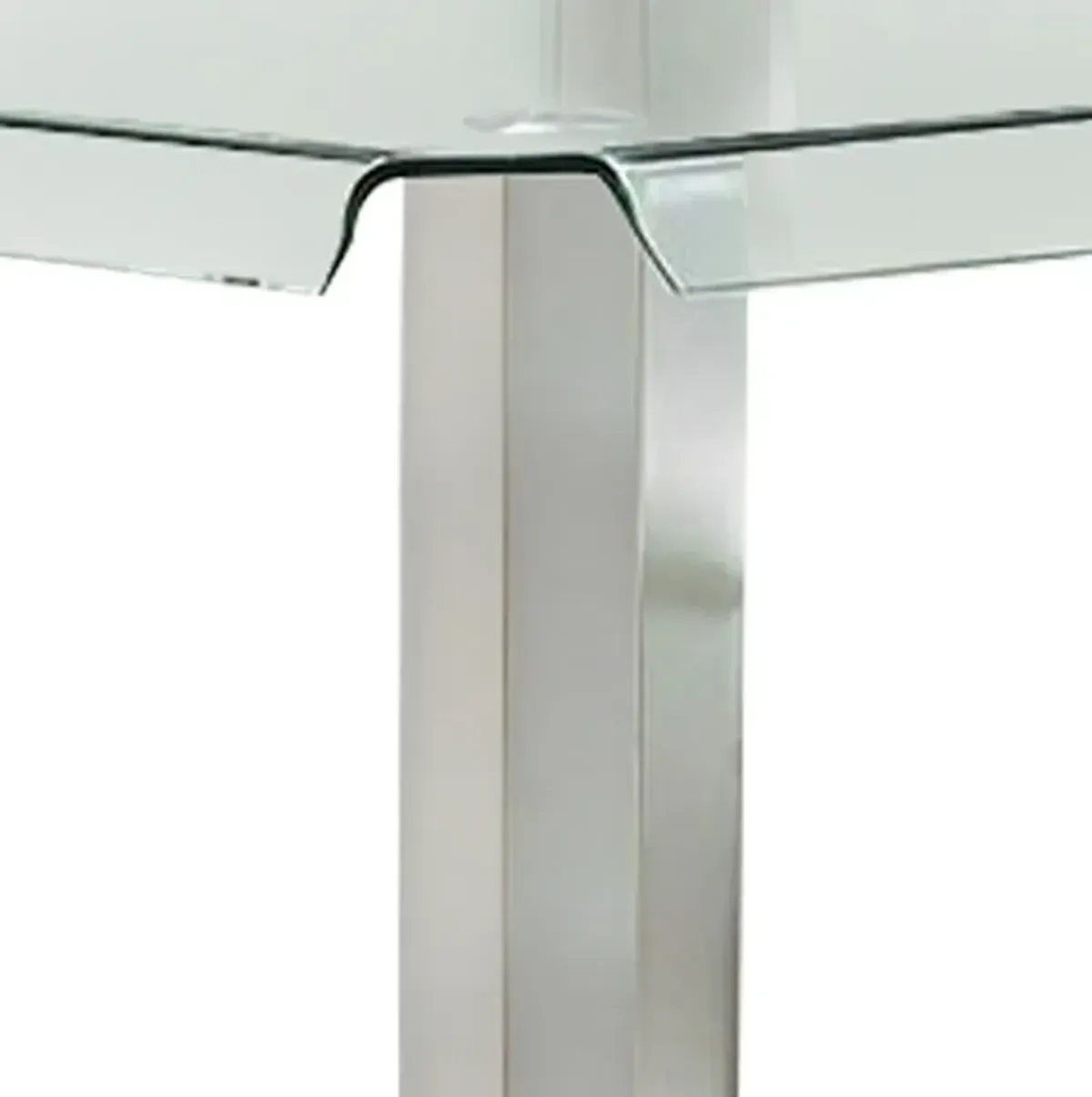 Jan 39 Inch Counter Height Glass Table, Square Top, Curved, Chrome Legs - Benzara