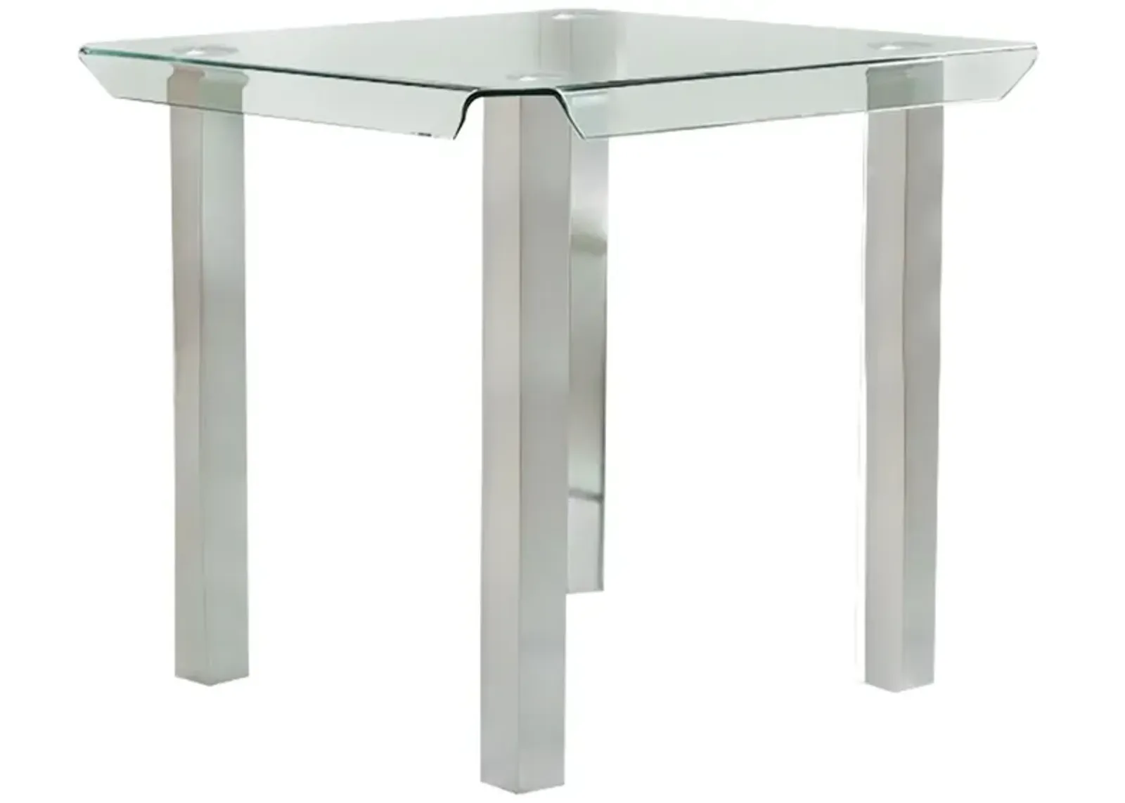 Jan 39 Inch Counter Height Glass Table, Square Top, Curved, Chrome Legs - Benzara