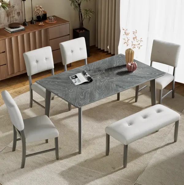 Merax Retro 6-Piece Dining Table Set (Table + 4 Chairs + Bench)