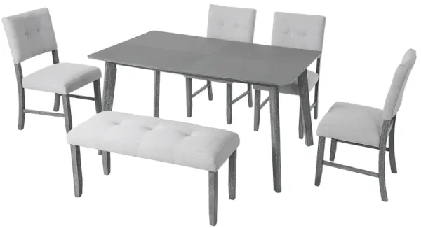 Merax Retro 6-Piece Dining Table Set (Table + 4 Chairs + Bench)