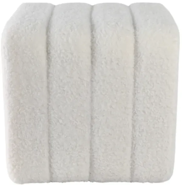 16" Ridged Square Boucle Ottoman, White