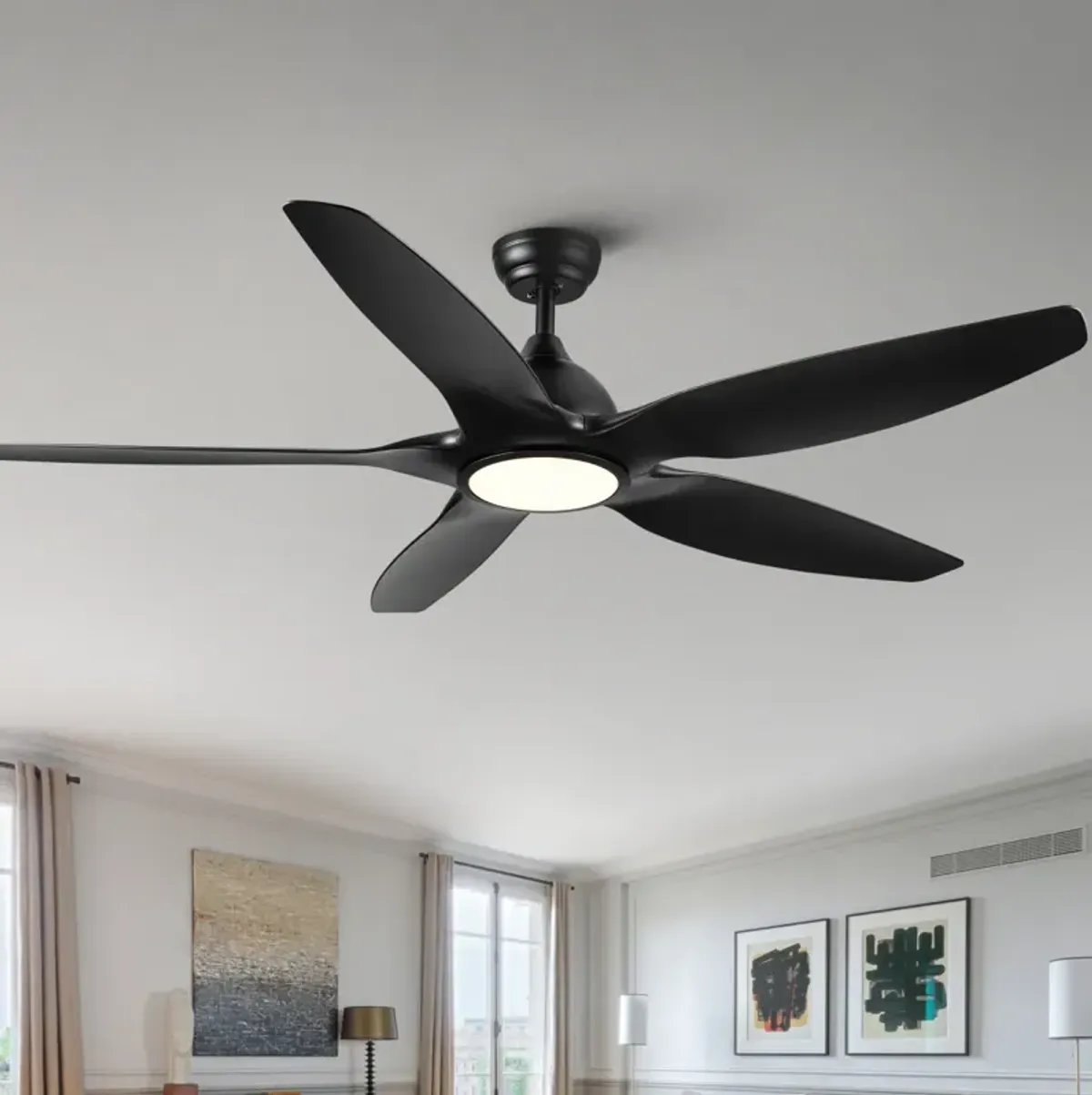 60 In Integrated LED Ceiling Fan Lighting With Black Abs Blade