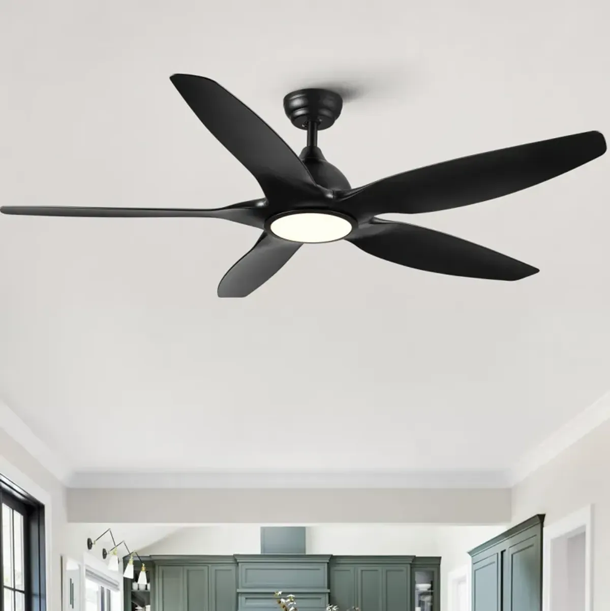 60 In Integrated LED Ceiling Fan Lighting With Black Abs Blade