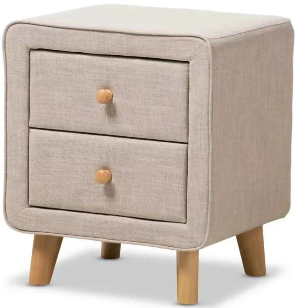 Baxton Studio Jonesy Mid-Century Beige Linen Upholstered 2-Drawer Nightstand