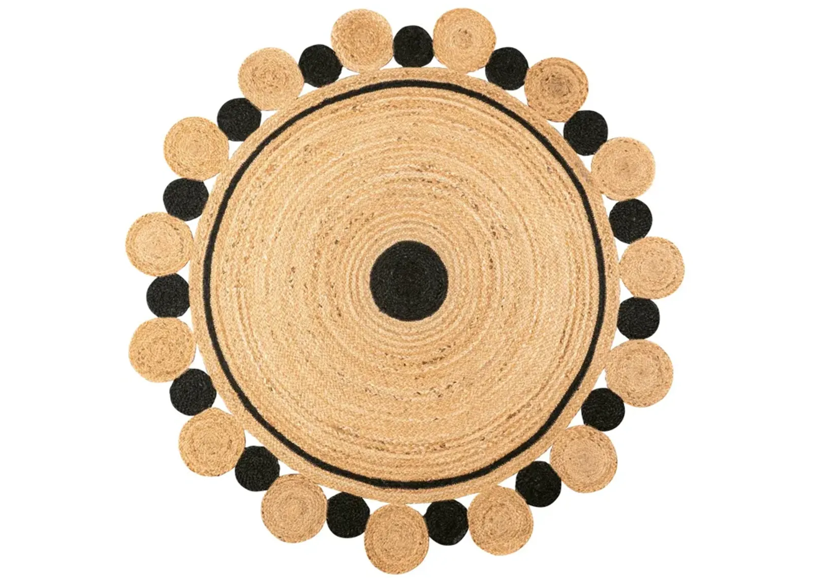 Aurora Two-Tone Jute Hippy Circle Medallion Black/Natural Round Area Rug