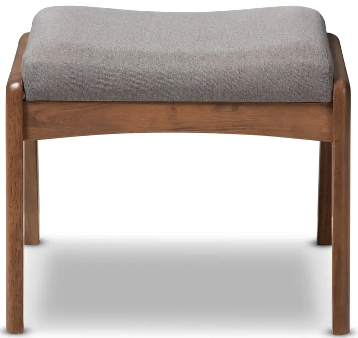 Baxton Studio Roxy Mid-Century Modern Walnut Wood Finishing and Grey Fabric Upholstered Ottoman