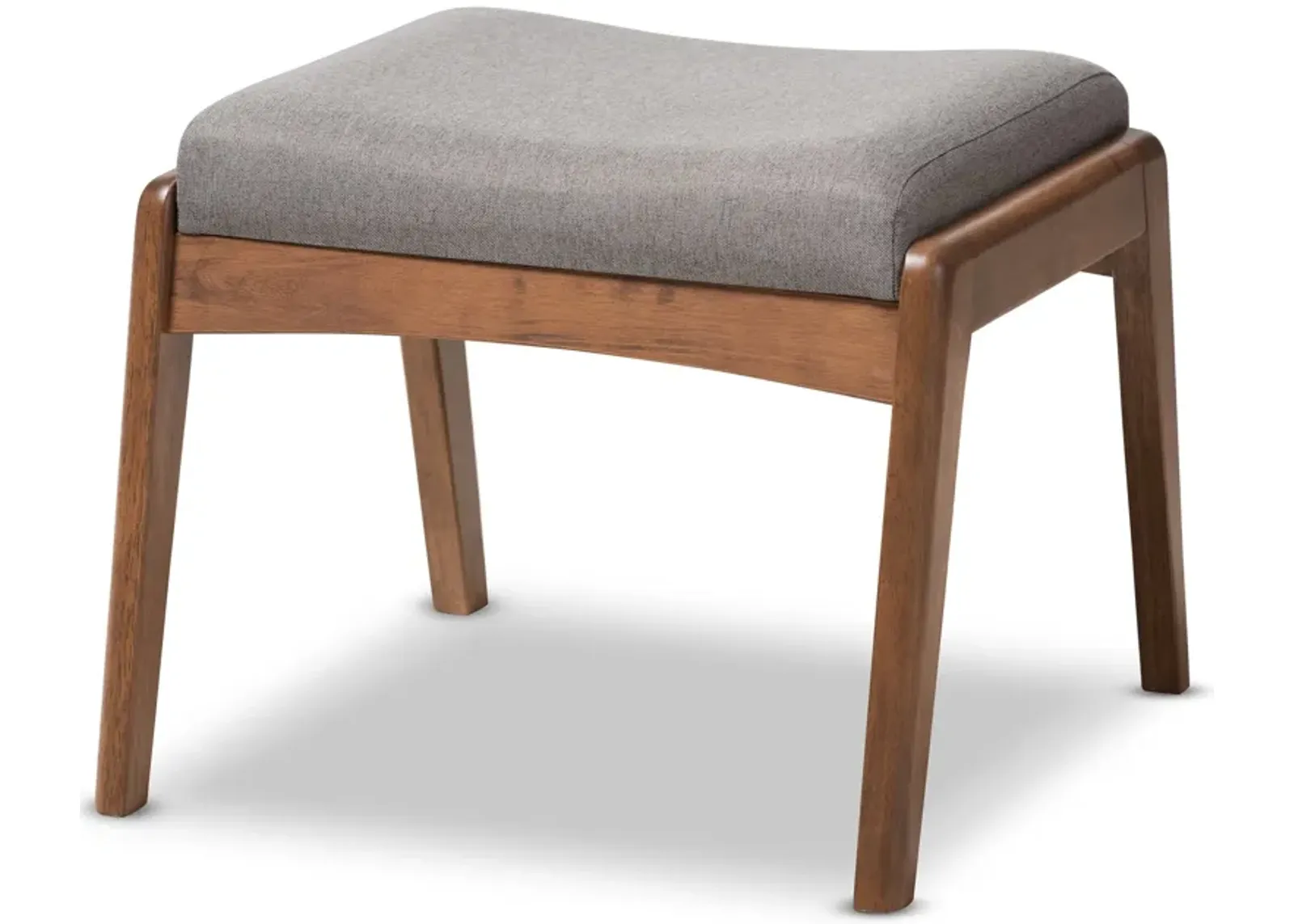 Baxton Studio Roxy Mid-Century Modern Walnut Wood Finishing and Grey Fabric Upholstered Ottoman