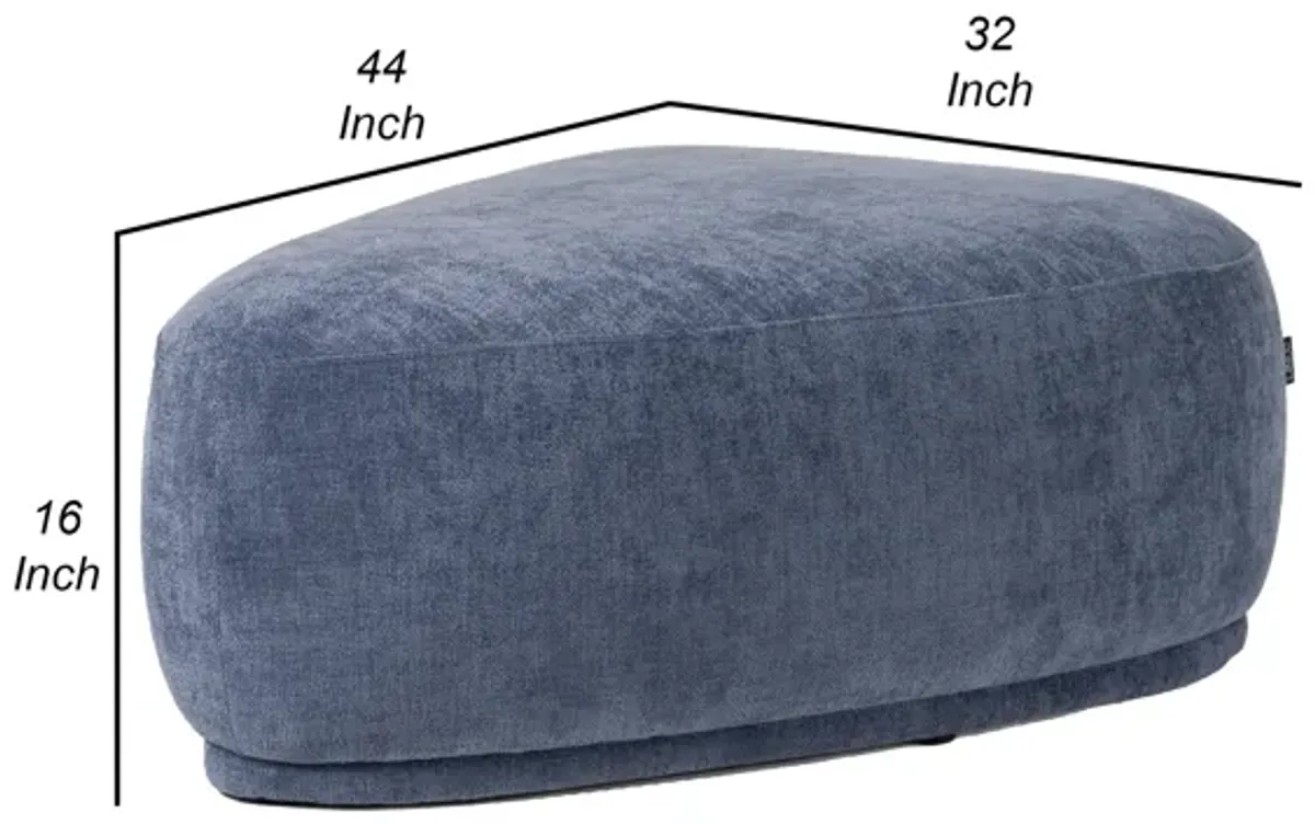 Reno Kini 44 Inch Ottoman, River Rock Shape, Blue Polyester, Wood Frame - Benzara