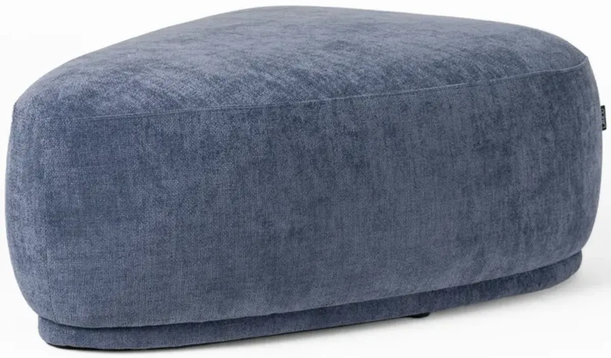 Reno Kini 44 Inch Ottoman, River Rock Shape, Blue Polyester, Wood Frame - Benzara