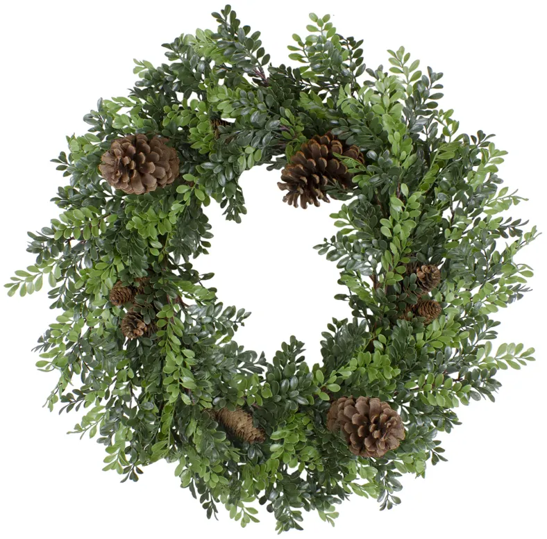 27"Artificial Boxwood and Pine Cone Christmas Wreath-Unlit