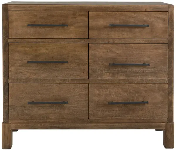 Terry Wide Dresser, 6 Drawer, Walnut Brown Mango and Melina Wood - Benzara