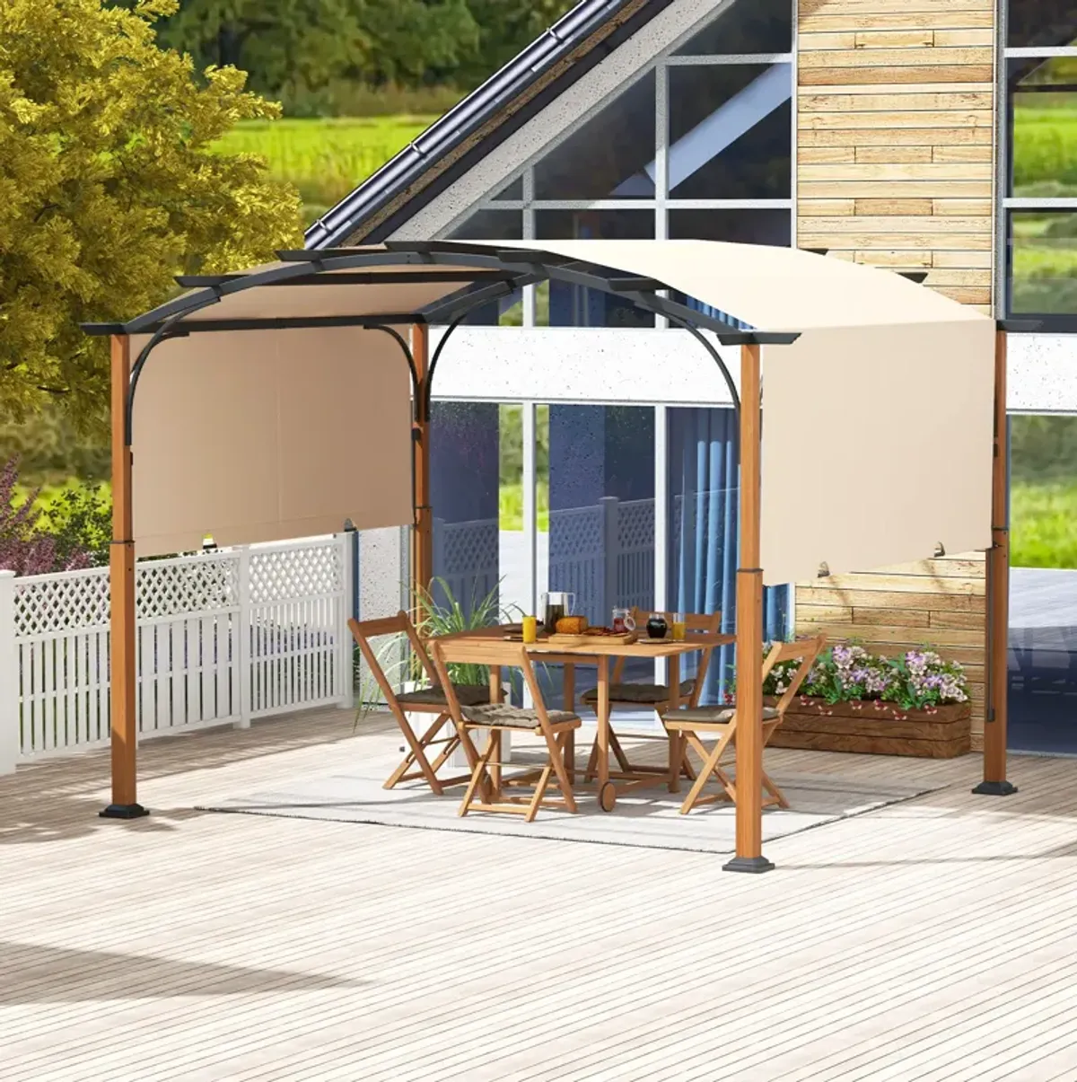 10 x 12 FT Outdoor Retractable Pergola with Retractable Canopy for Patio