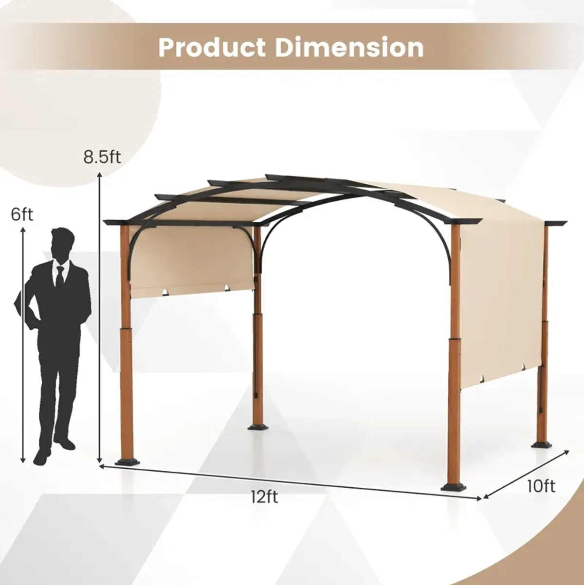 10 x 12 FT Outdoor Retractable Pergola with Retractable Canopy for Patio